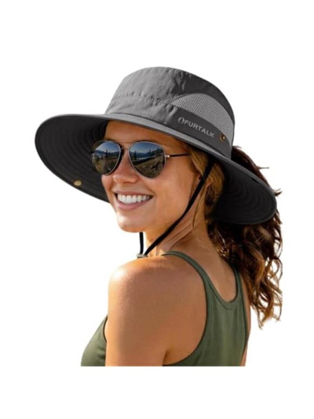 Womens Sun Hat with Ponytail Hole Beach Hiking Summer Wide Brim UPF 50+